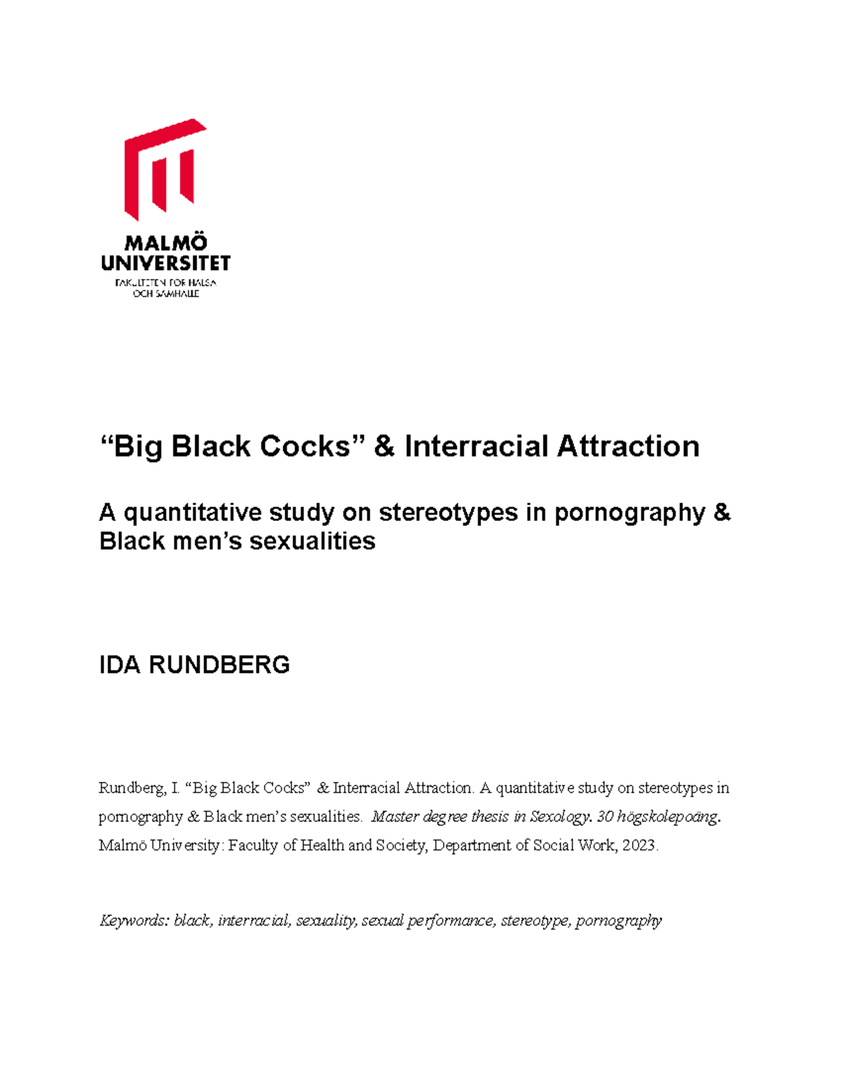 Black Interracial Attraction: Stereotypes in Pornography - Master