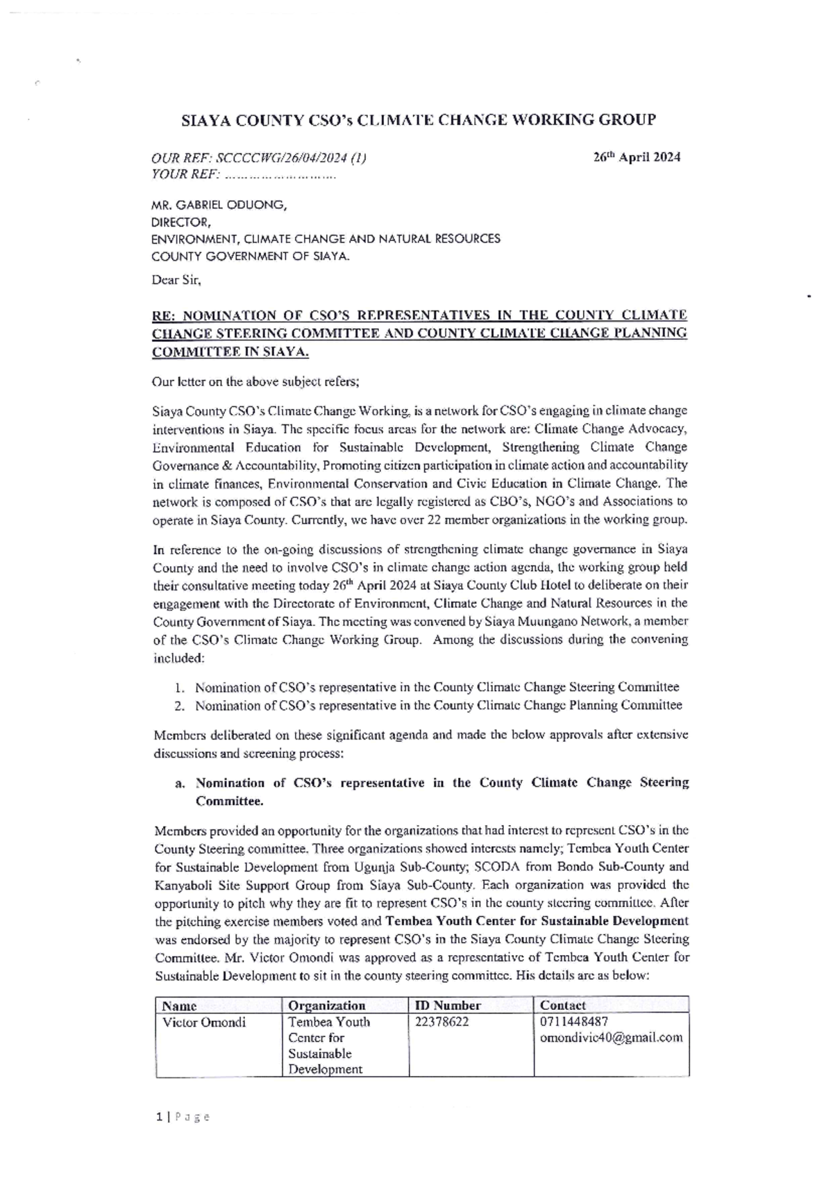 CSO Letter: Climate Change Steering & Planning Committee Reps - Studocu