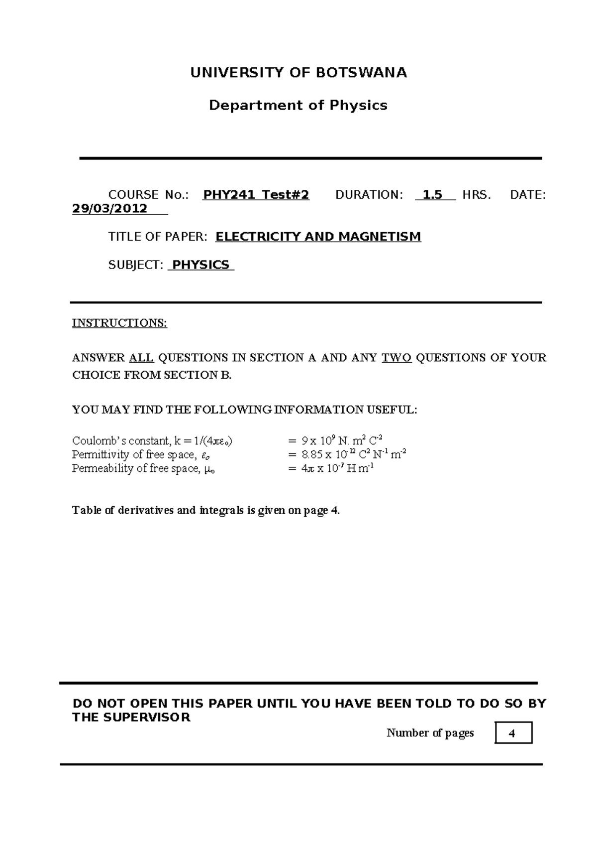 PHY241 Final Exam: Electricity and Magnetism Practice Questions - Studocu