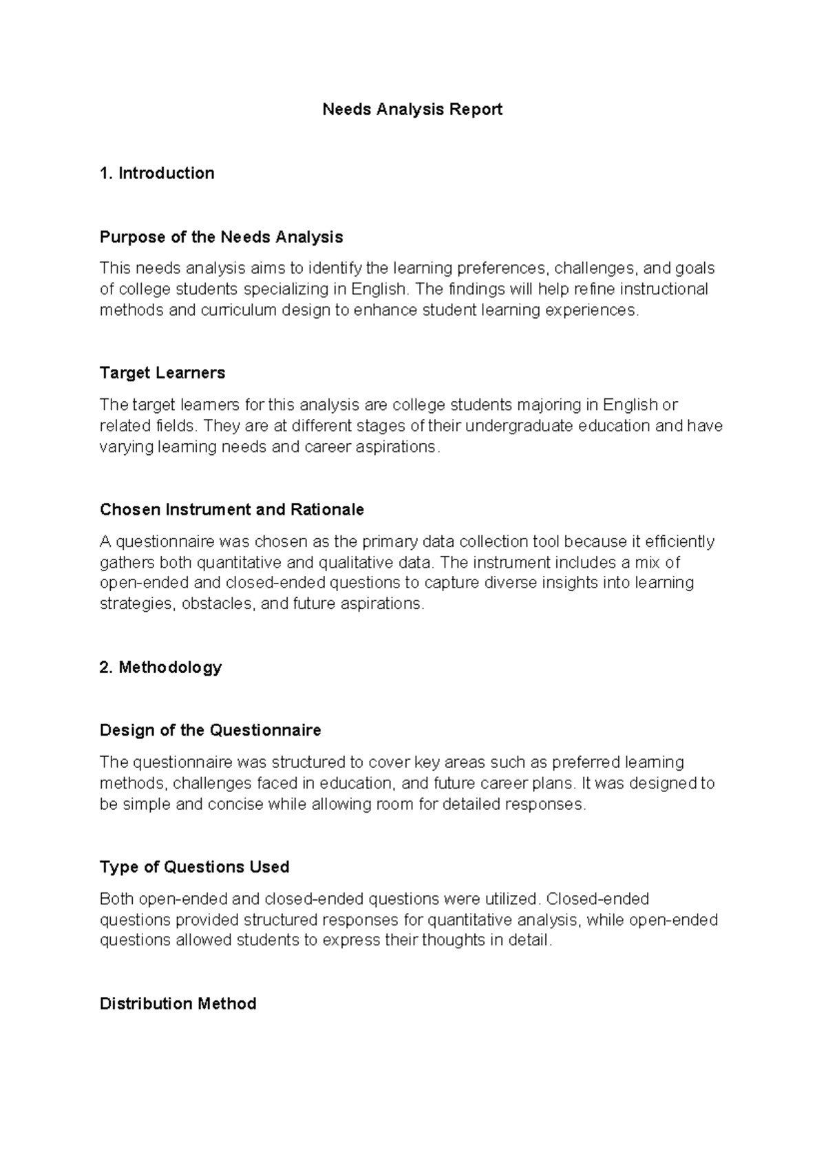 Needs Analysis Report: Understanding English Majors' Learning Needs ...