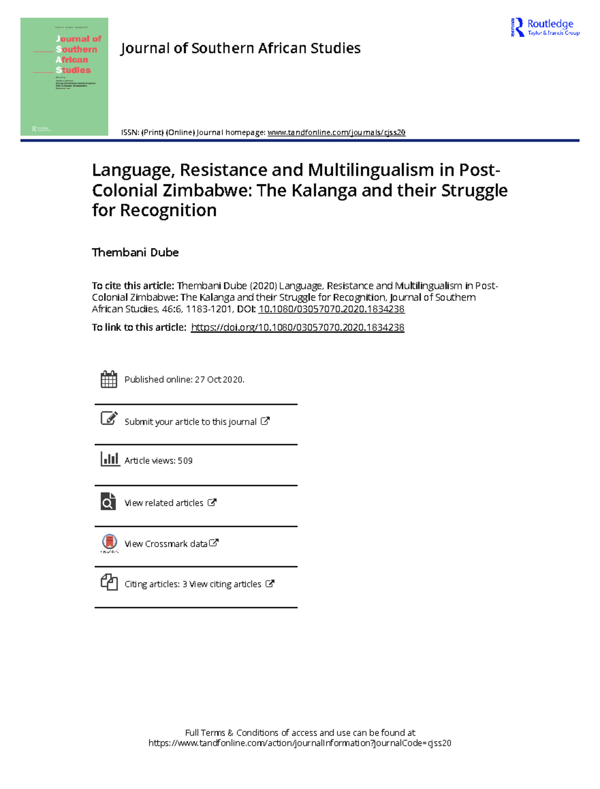 Language Resistance and Multilingualism in Post-Colonial Zimbabwe: The ...