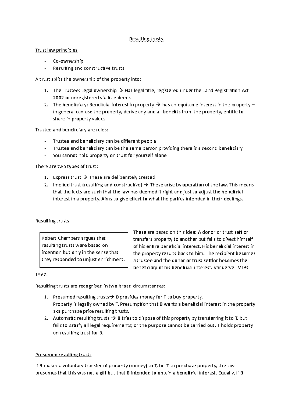 Resulting Trusts: Key Principles and Case Law Analysis - Studocu