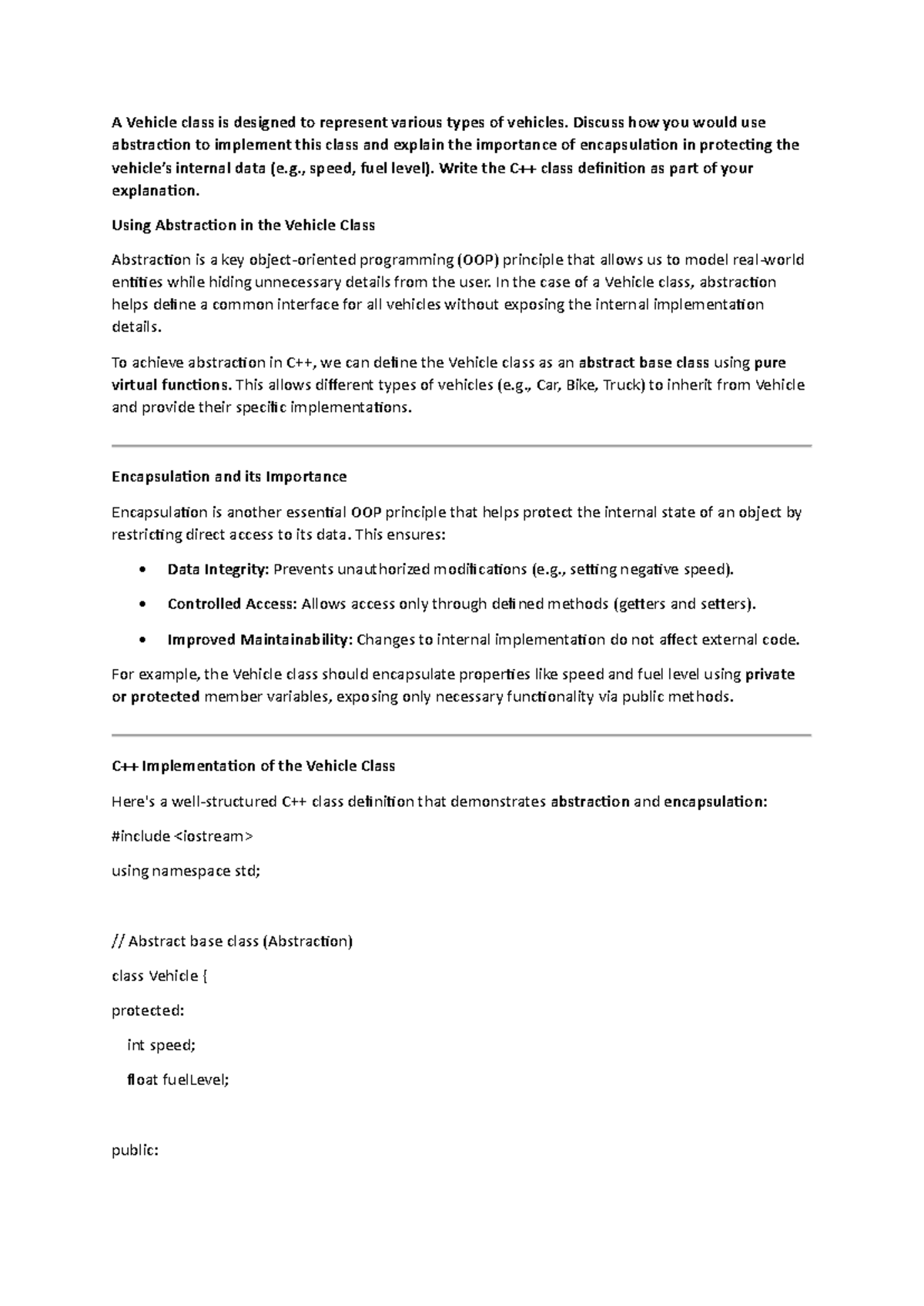 OODP Assignment: C++ Abstraction & Encapsulation in Vehicle and Banking ...