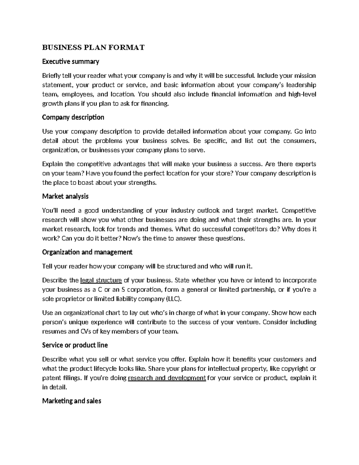 BUS 101: Business Plan Format Guide for Success - Studocu