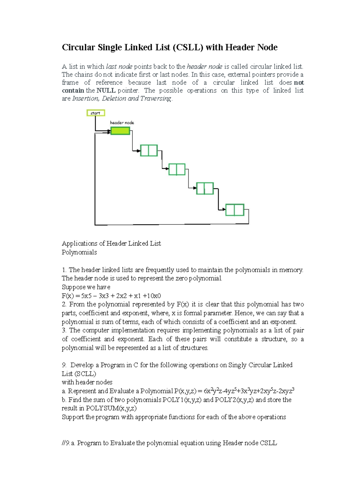 Circular Single Linked List (CSLL) Operations in C Programming - Studocu