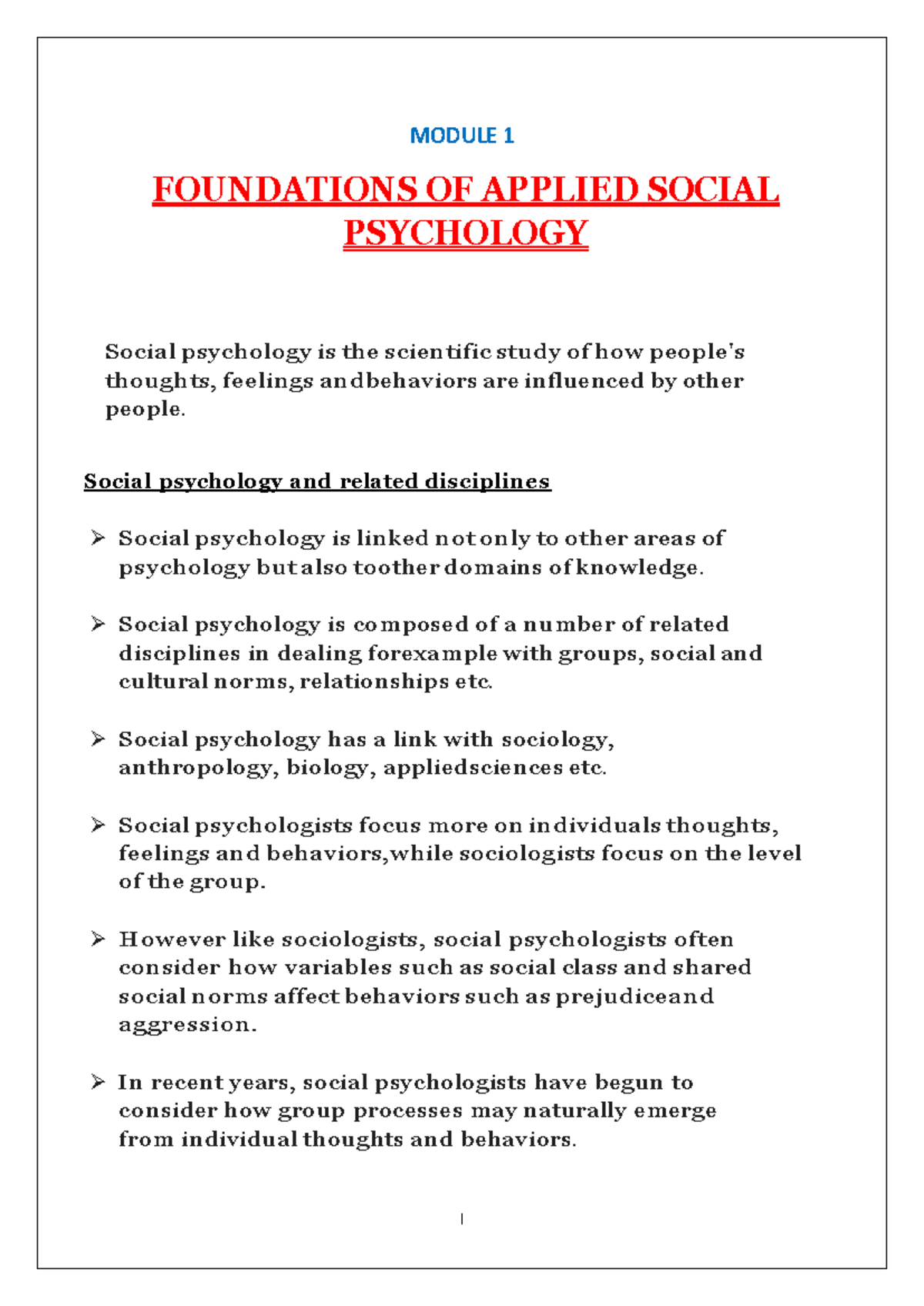 MODULE 1: FOUNDATIONS OF APPLIED SOCIAL PSYCHOLOGY - Key Concepts and ...