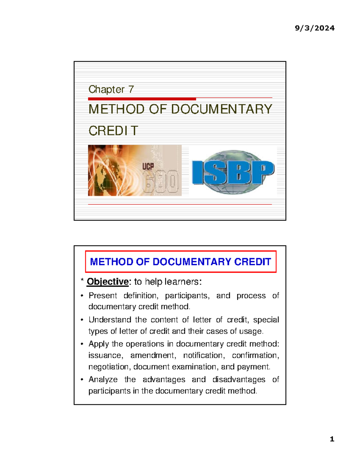 Chapter 7: Methods and Processes of Documentary Credit (DC) - Studocu