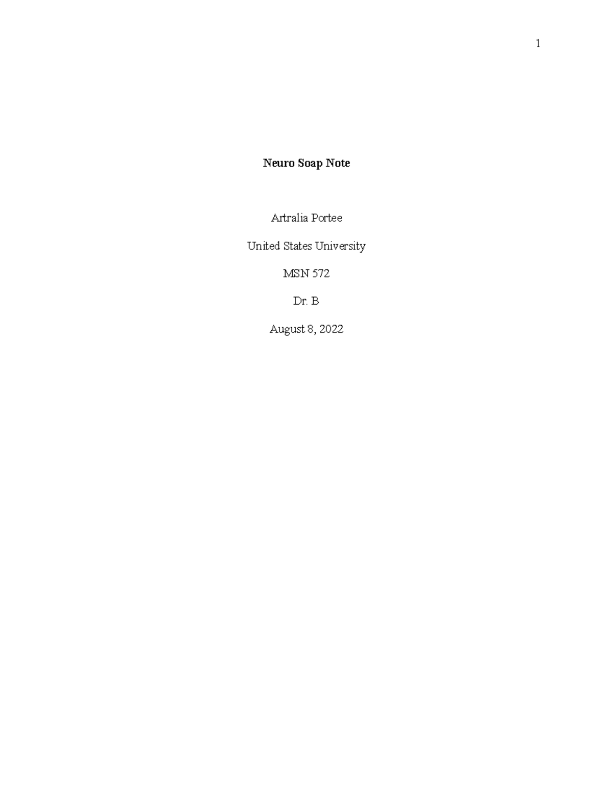 Neuro soap note - soap note - Neuro Soap Note Artralia Portee United ...