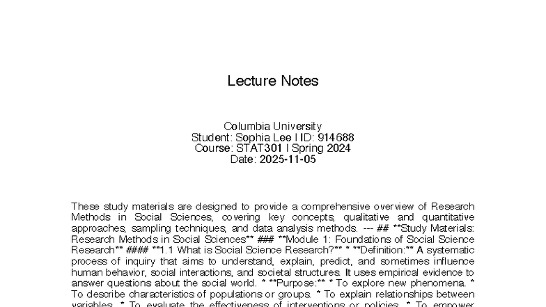STAT301 Spring 2024: Research Methods in Social Sciences Lecture Notes ...