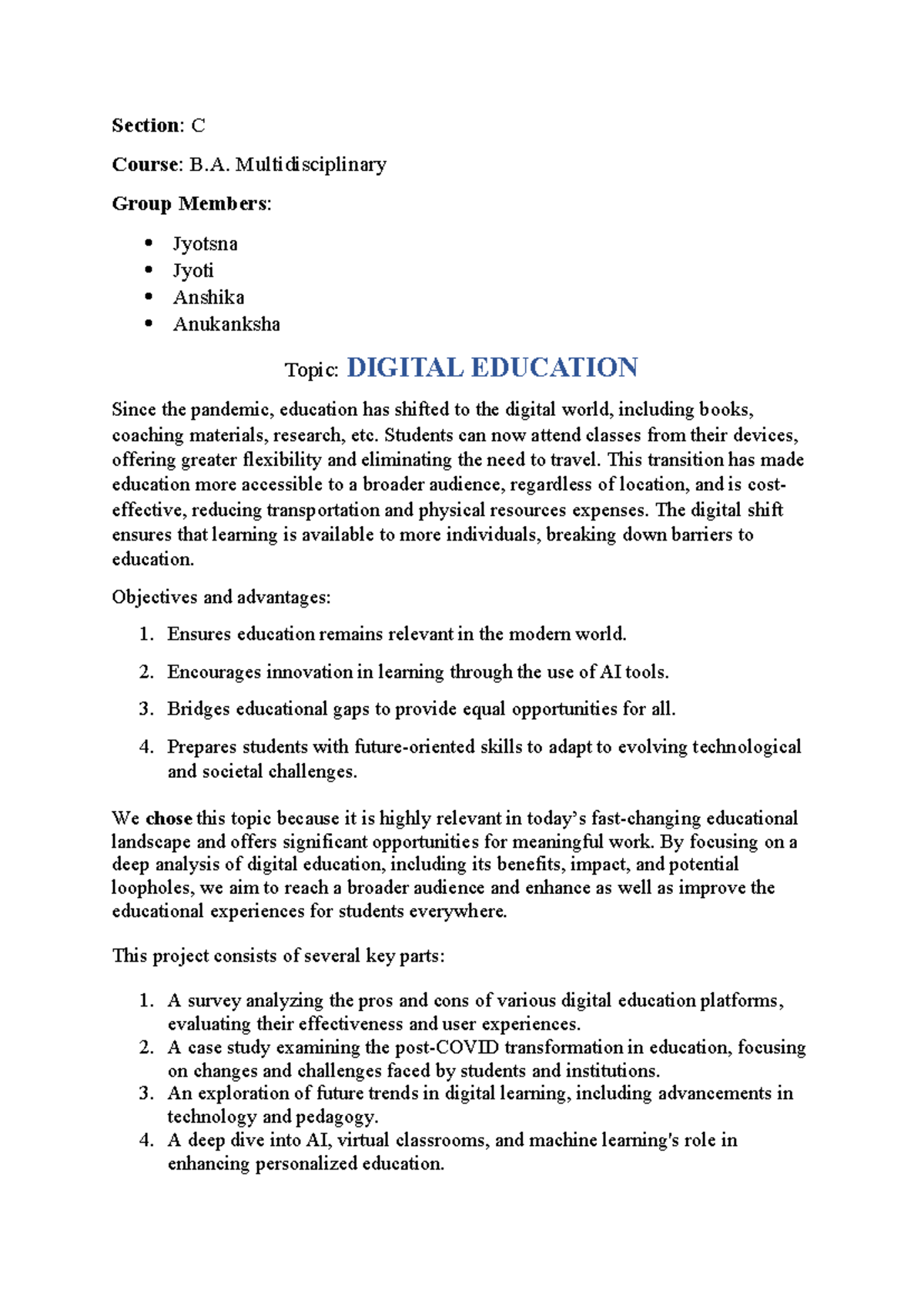VAC Project Write-UP - TO DO - Section: C Course: B. Multidisciplinary ...