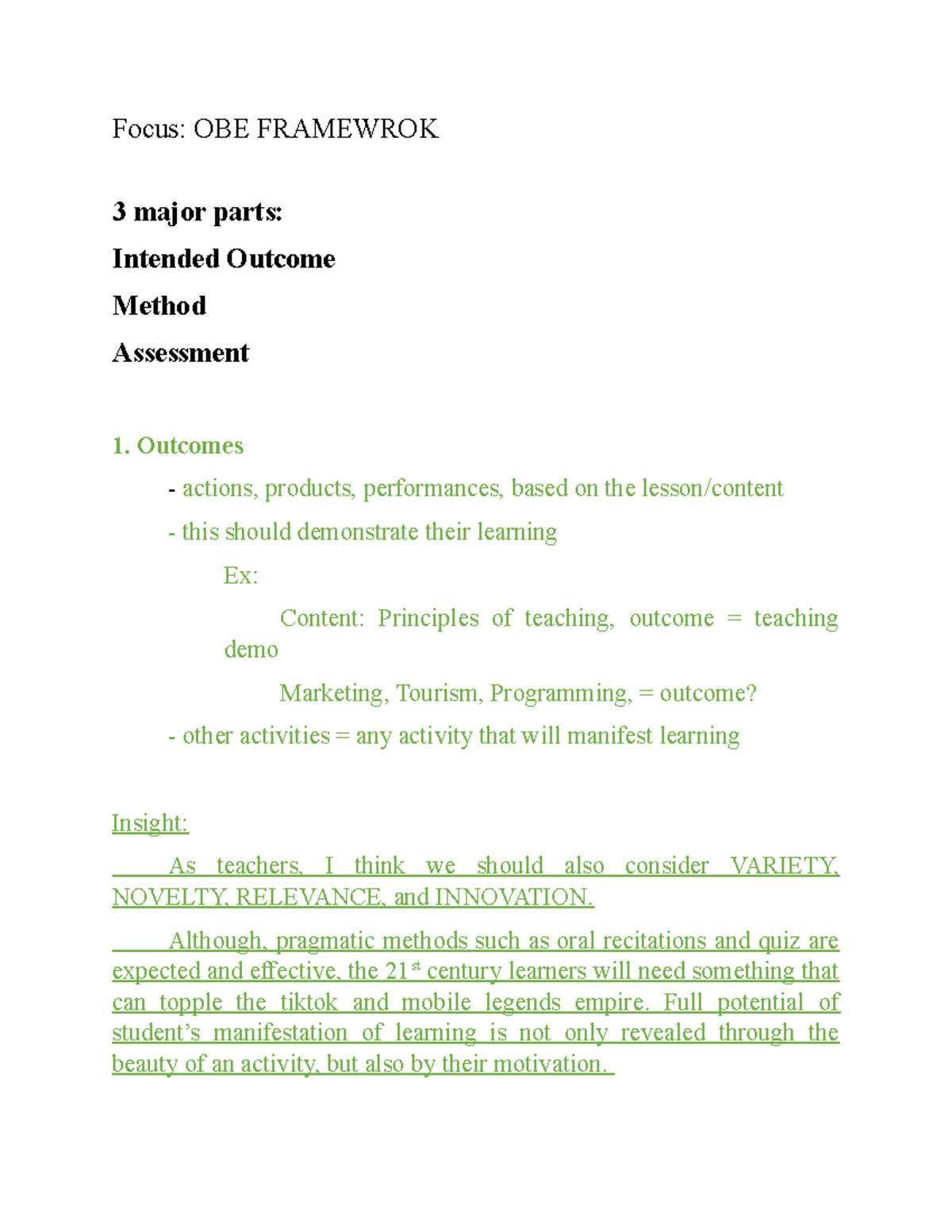 OUTCOMES BASED EDUCATION PAPER FOR REFERENCE - Focus: OBE FRAMEWROK 3 ...
