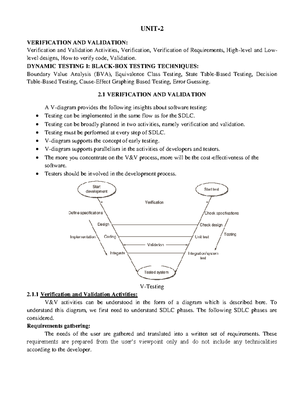ST Unit2 Part1 - Verification and Validation Activities in Software ...
