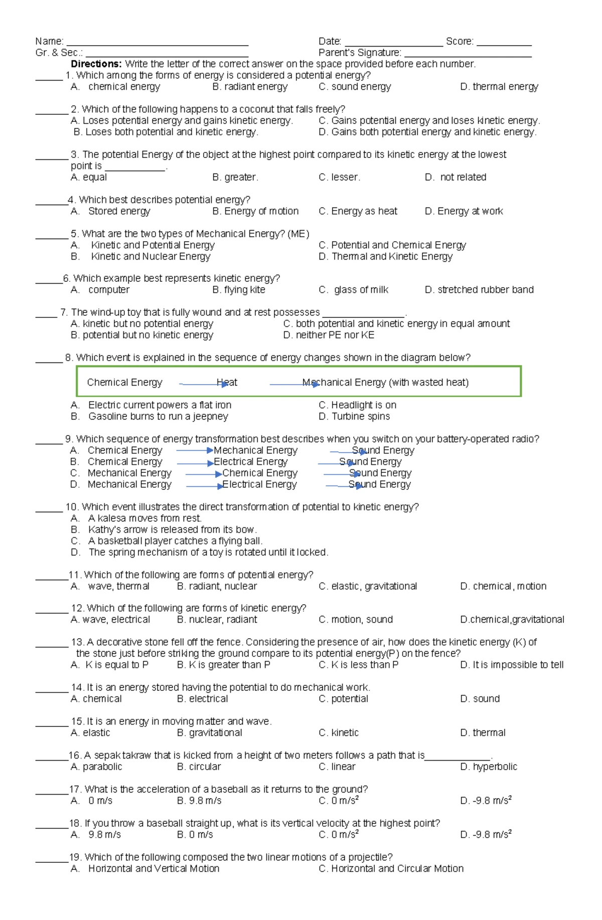 Reviewer-3 - NCIE: Potential and Kinetic Energy Quiz - Studocu