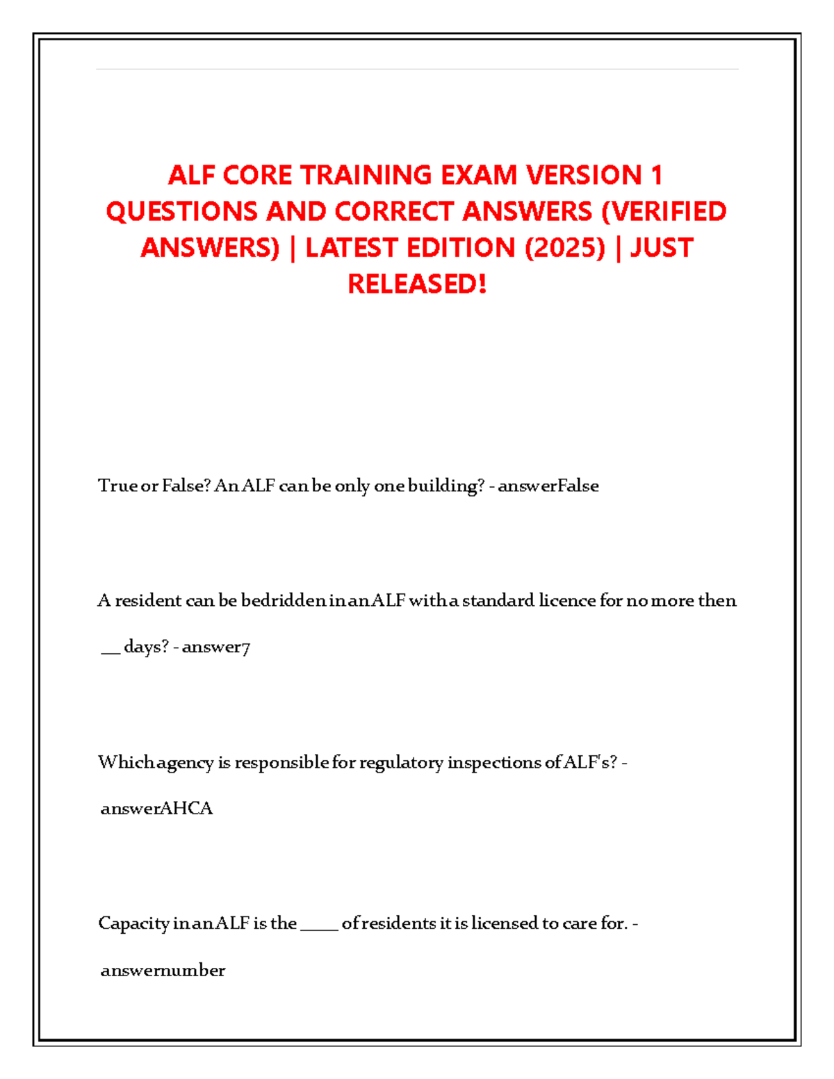 AALF CORE Training Exam V1: Questions & Verified Answers (2025) - Studocu