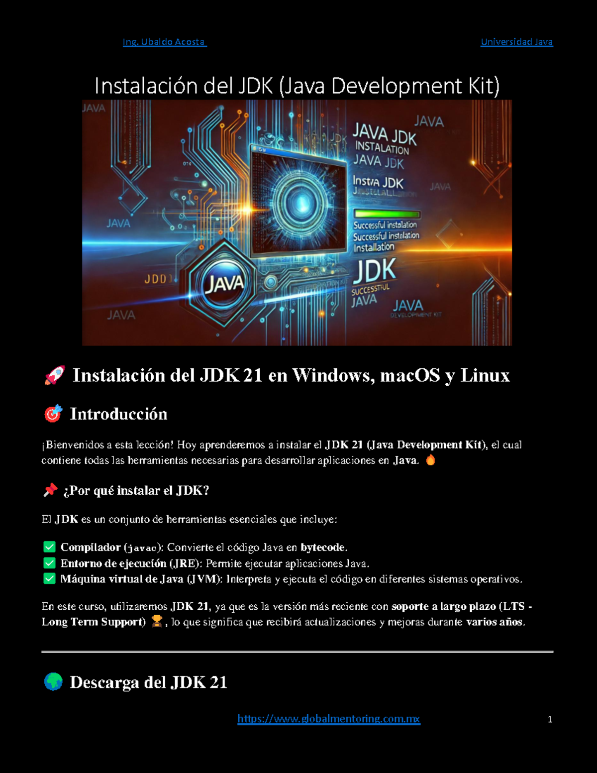 Instalación del JDK 21 en Windows, macOS y Linux - UJ 01 03 00 - Studocu