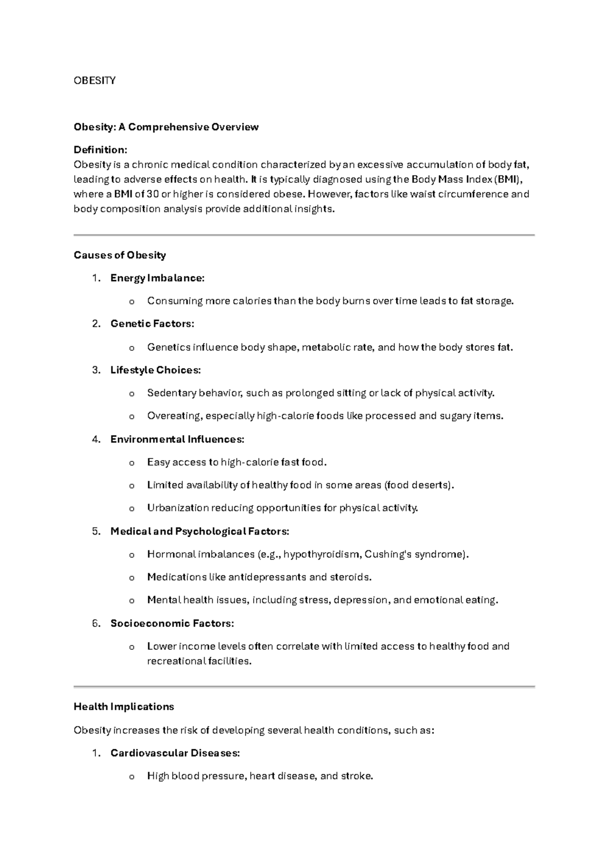 Obesity - OBESITY Obesity: A Comprehensive Overview Definition: Obesity ...