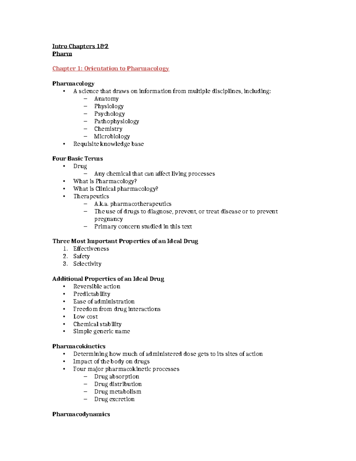 Pharm 101: Exam 1 Study Notes on Pharmacology Concepts - Studocu