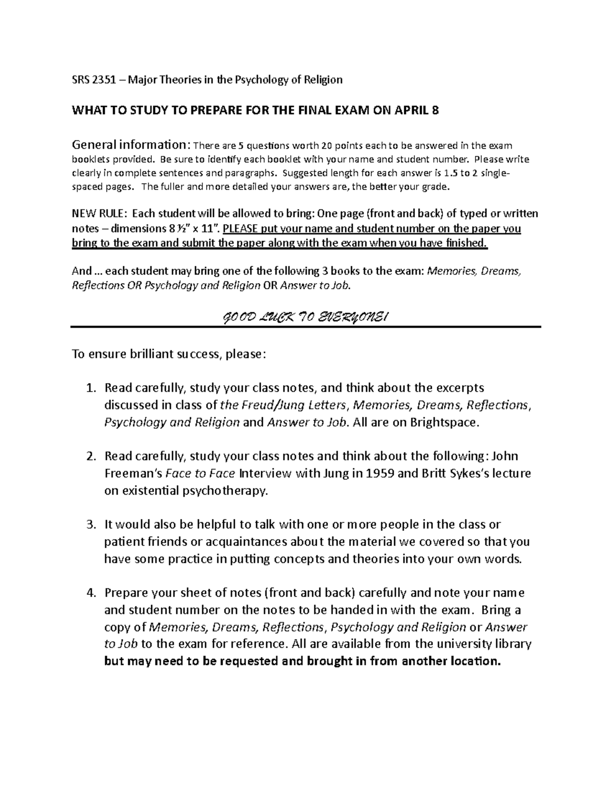 SRS 2351 Final Exam Study Guide: Major Theories in Psychology of ...