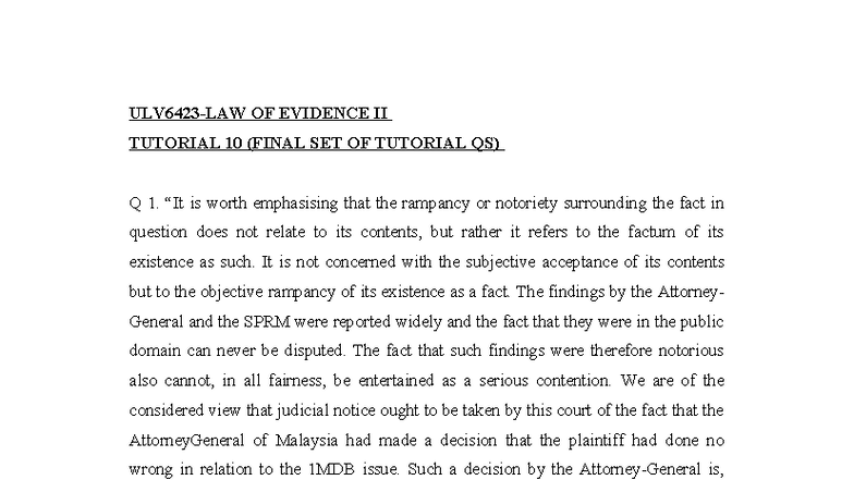 Tutorial 10: Evidence Law II (Final Set of Questions) - Studocu