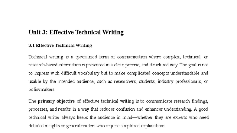 Unit 3: Mastering Effective Technical Writing Techniques - Studocu