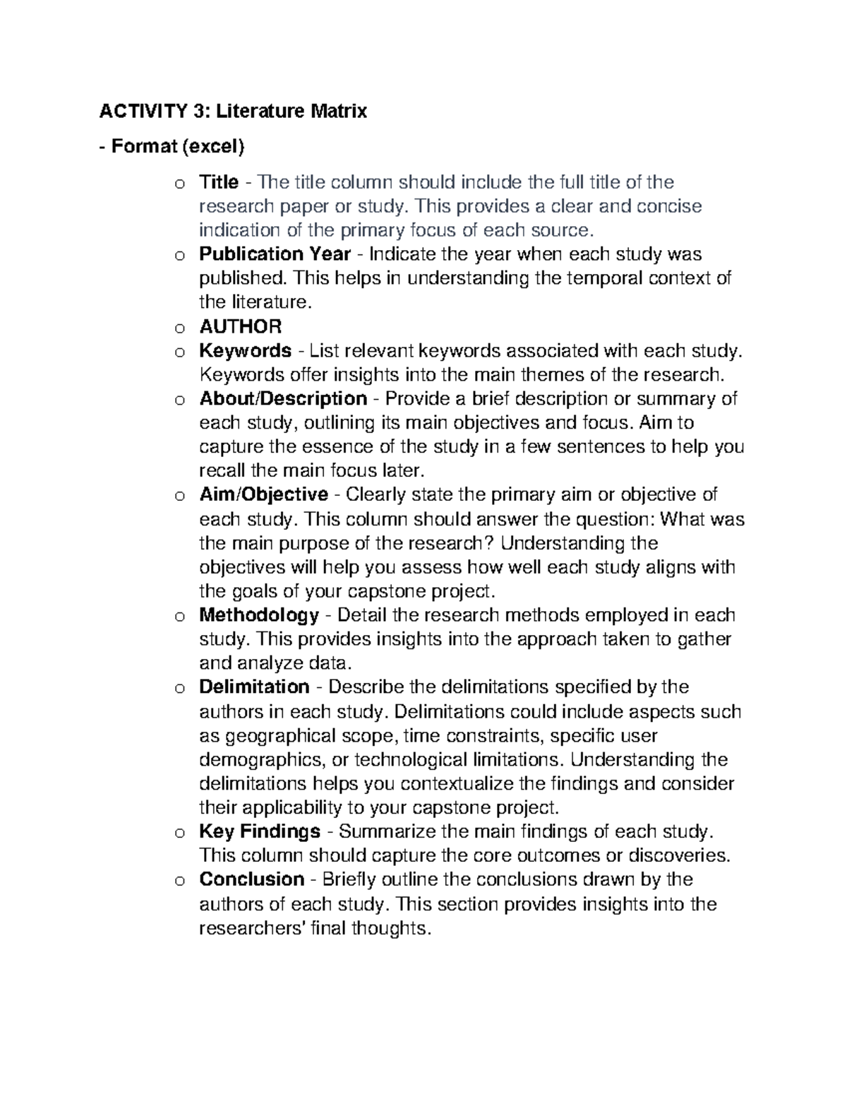 Literature Matricx - ACTIVITY 3: Literature Matrix Format (excel) o ...