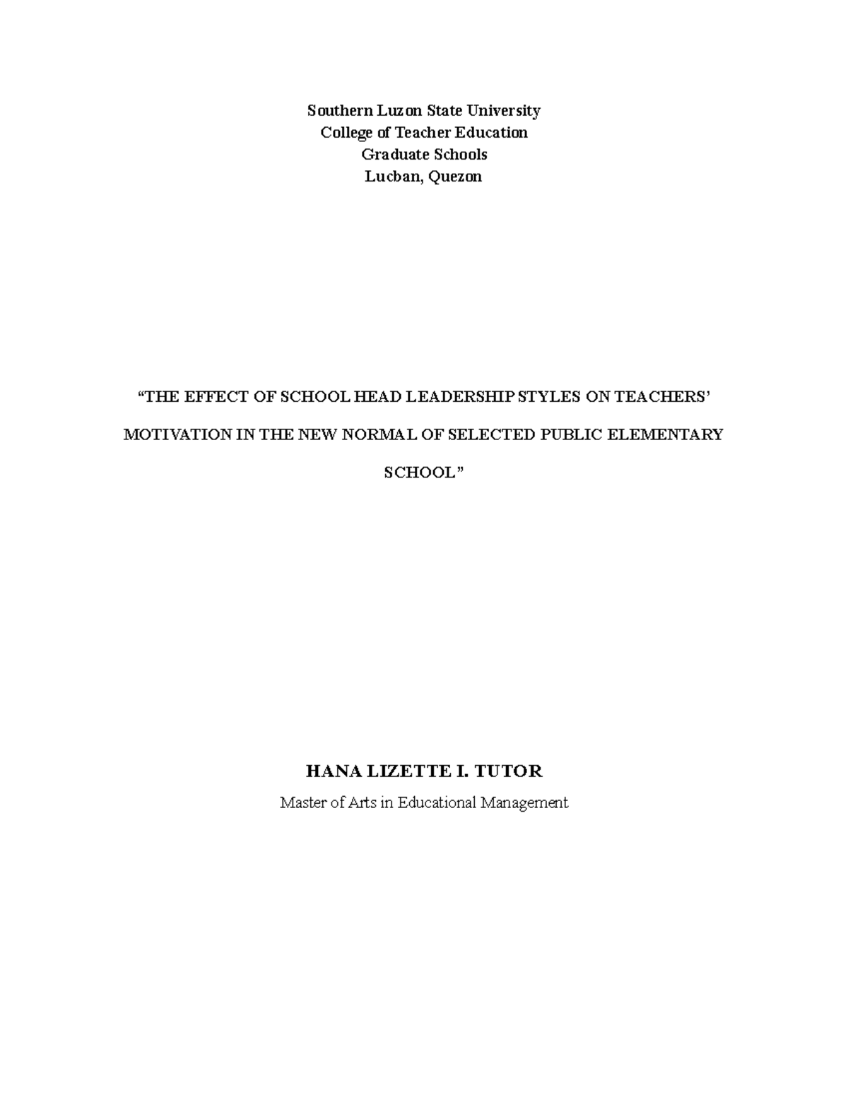 THE Effect OF School HEAD Leadership Styles ON Teachers’ in the new ...