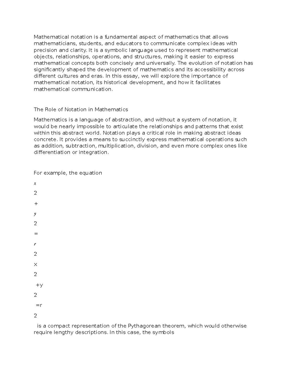 Mathematical notation is a fundamental aspect of mathematics that ...
