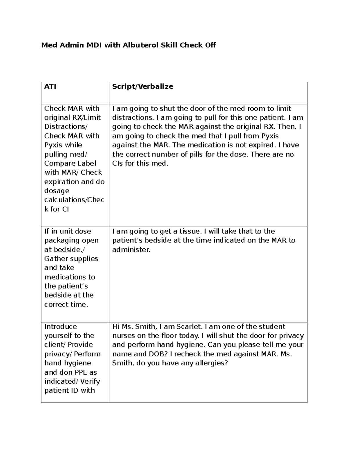 Med Admin MDI with Albuterol Skill Check Off - I am going to pull for ...