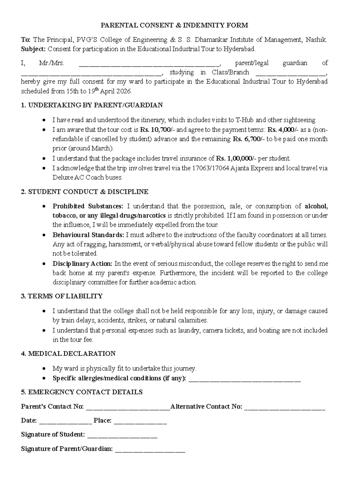 Parental Consent Form for Educational Tour - CEM 2026 - Studocu