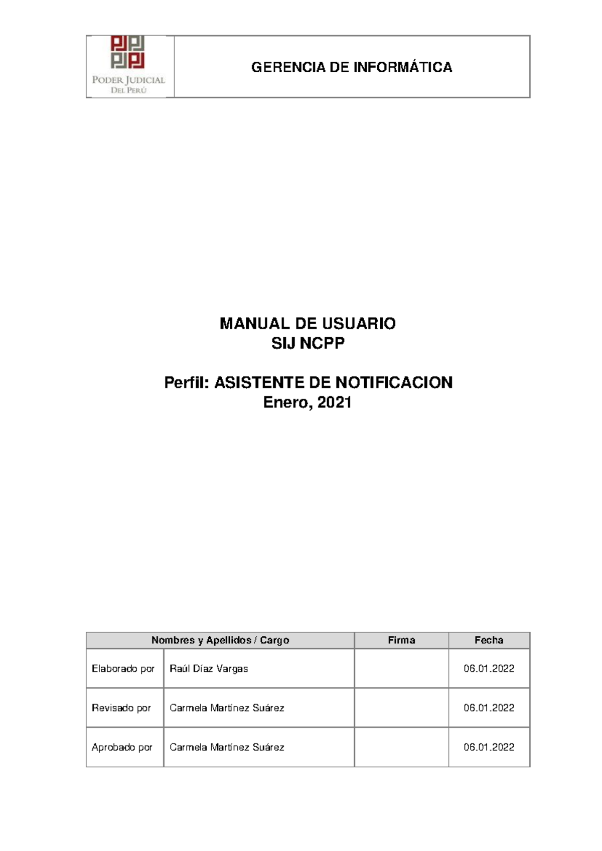 Manual de Usuario SIJ-NCPP para Asistente Judicial - Versión 1.0 - Document Preview