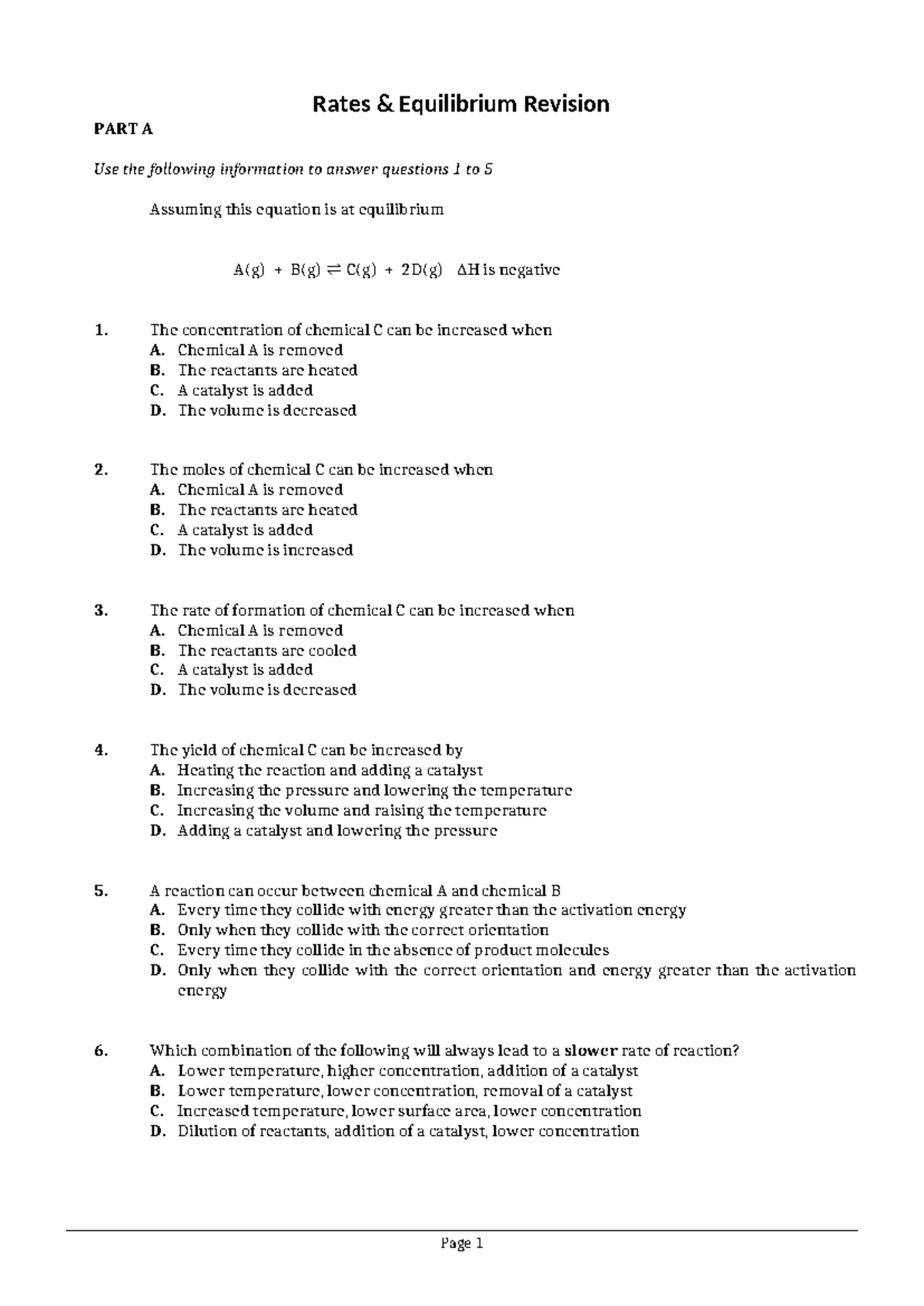 Rates & Equilibrium Revision: Key Concepts and Practice Questions - Studocu