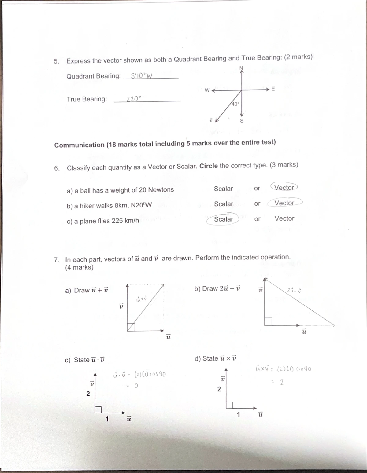 Unit Test 5 MCV4U-7: Vectors and Frog's Swim Calculation - Studocu