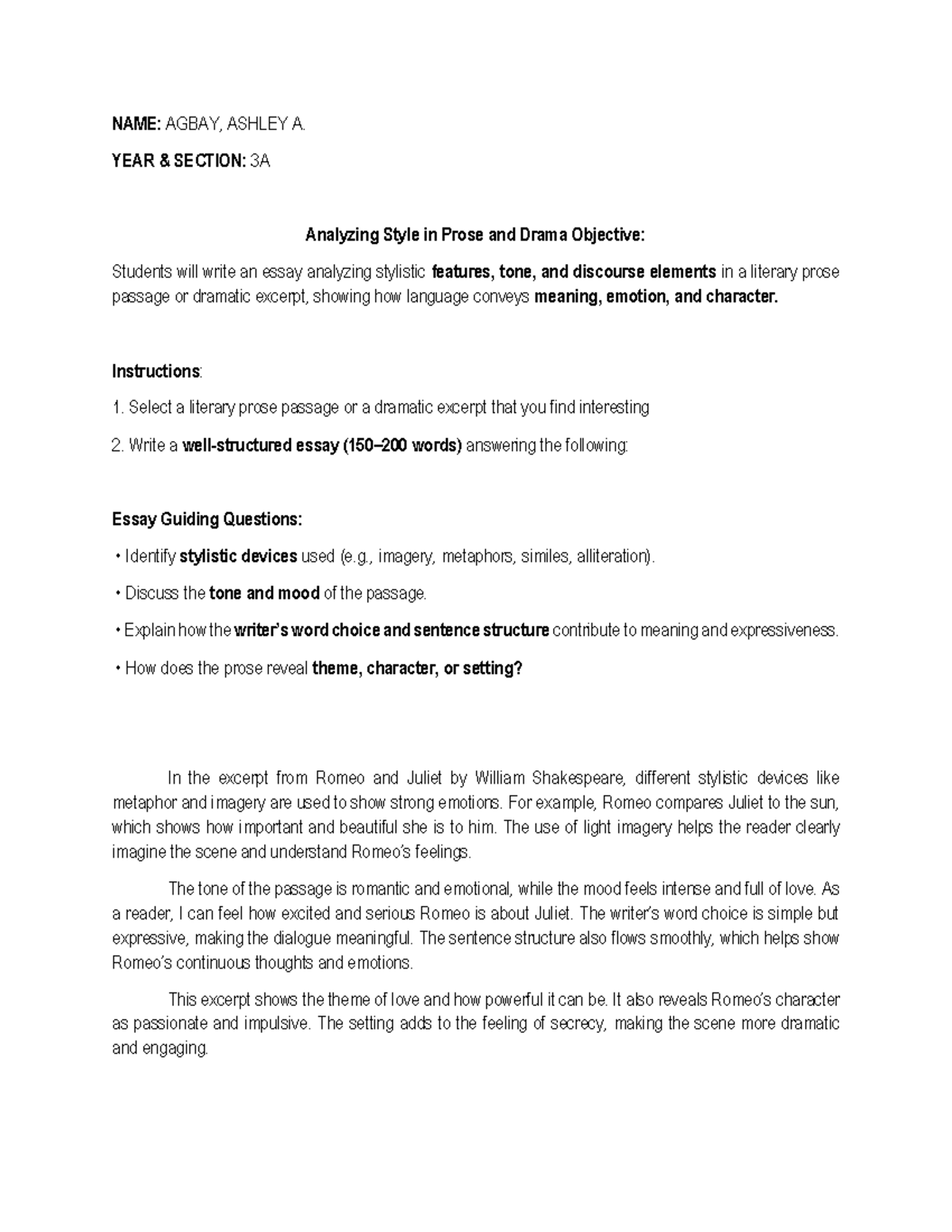 ENG 101: Essay on Stylistic Analysis in Prose & Drama - Studocu