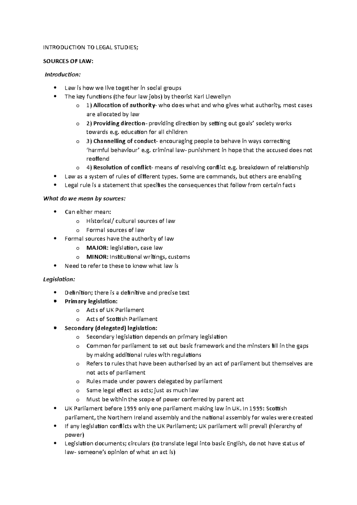 ILS 101: Legal Sources of Law - Comprehensive Study Notes - Studocu