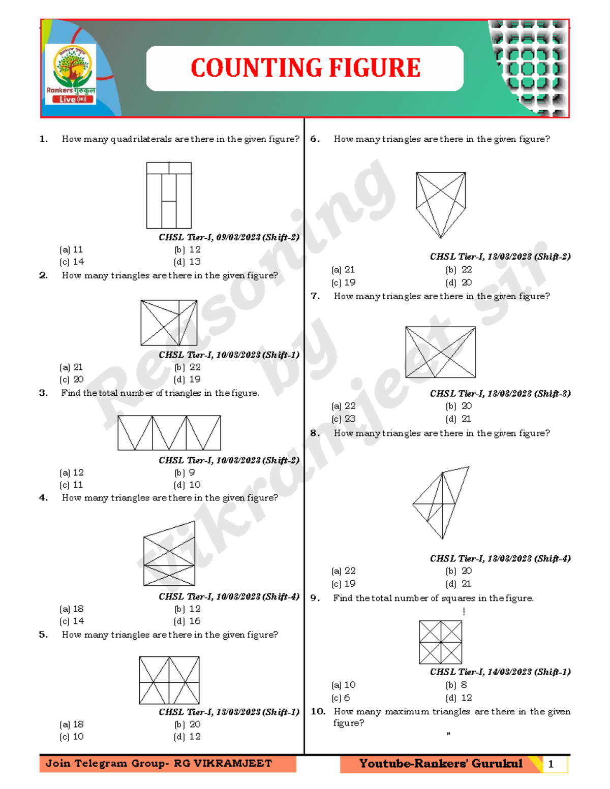 CHSL Final Exam: Counting Quadrilaterals and Triangles in Figures - Studocu