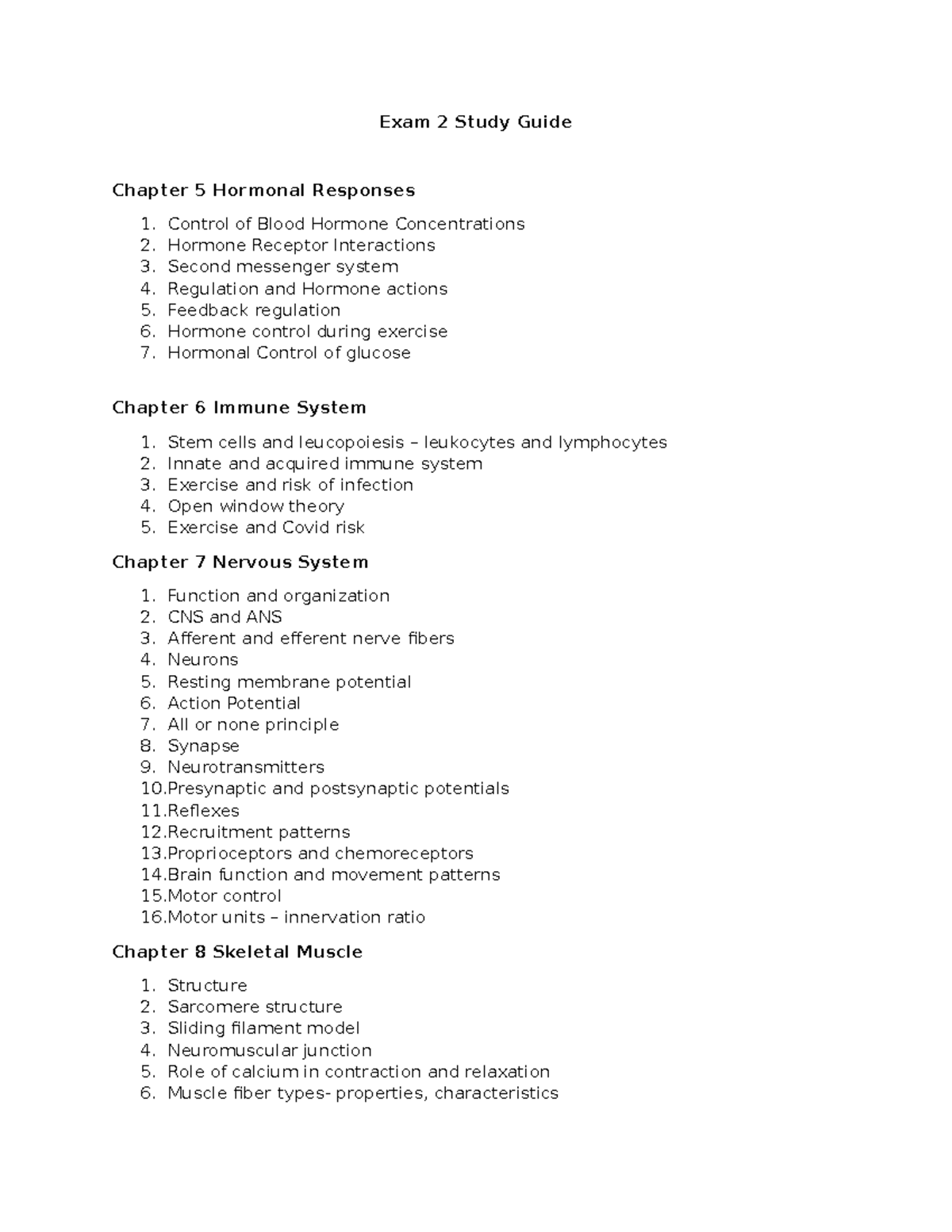 Exam Two Study Guide - Exam 2 Study Guide Chapter 5 Hormonal Responses ...