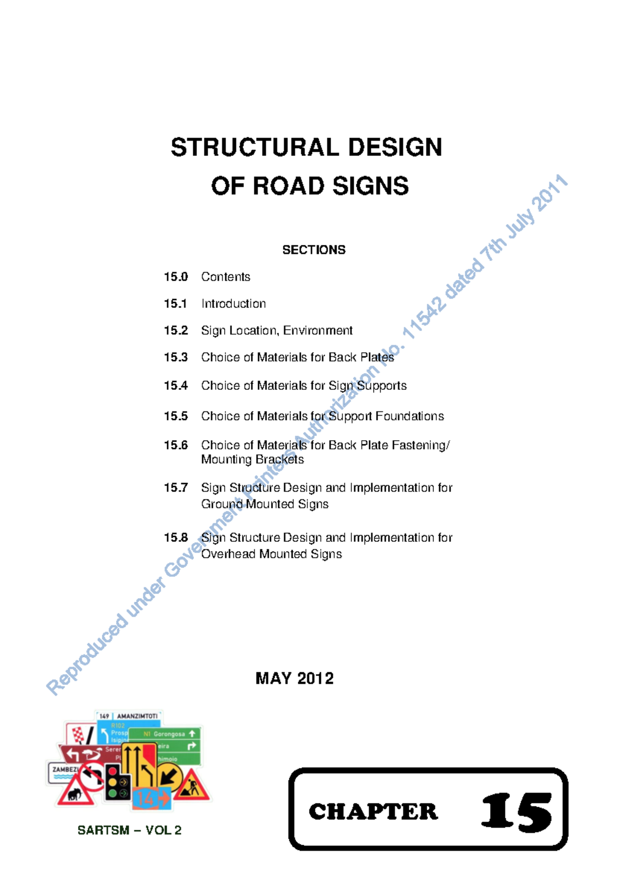 Structural Design of Road Signs - SARTSM Vol 2, Chapter 15 - Studocu