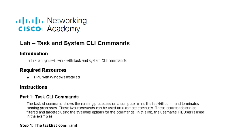 11.4.4.2 Lab - Task and System CLI Commands Overview - Studocu