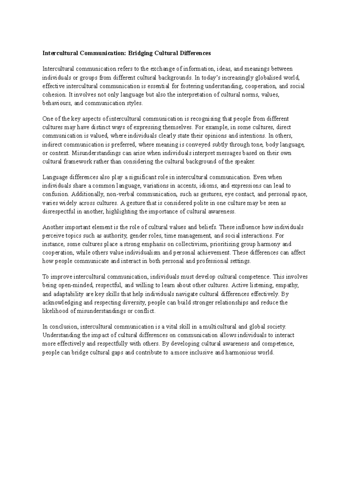 Sac - Intercultural Communication: Bridging Cultural Gaps - Studocu