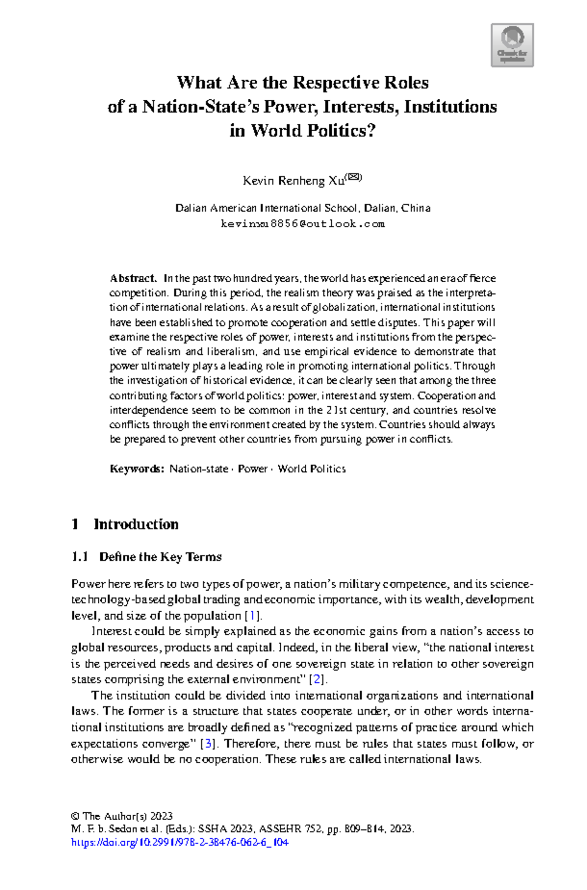 The Roles of Power, Interests, and Institutions in World Politics (SSHA ...