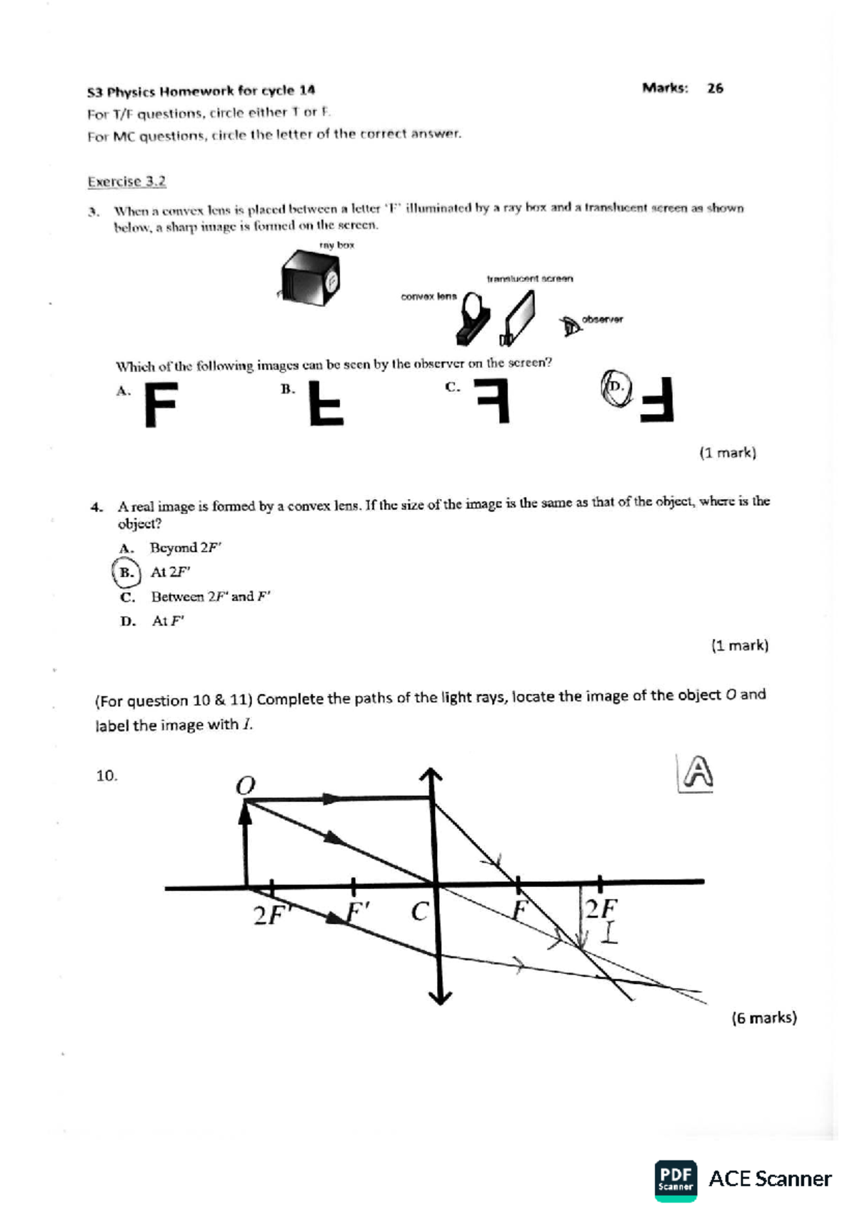 Physics Cycle 14 Homework: Lens and Image Formation Questions - Studocu