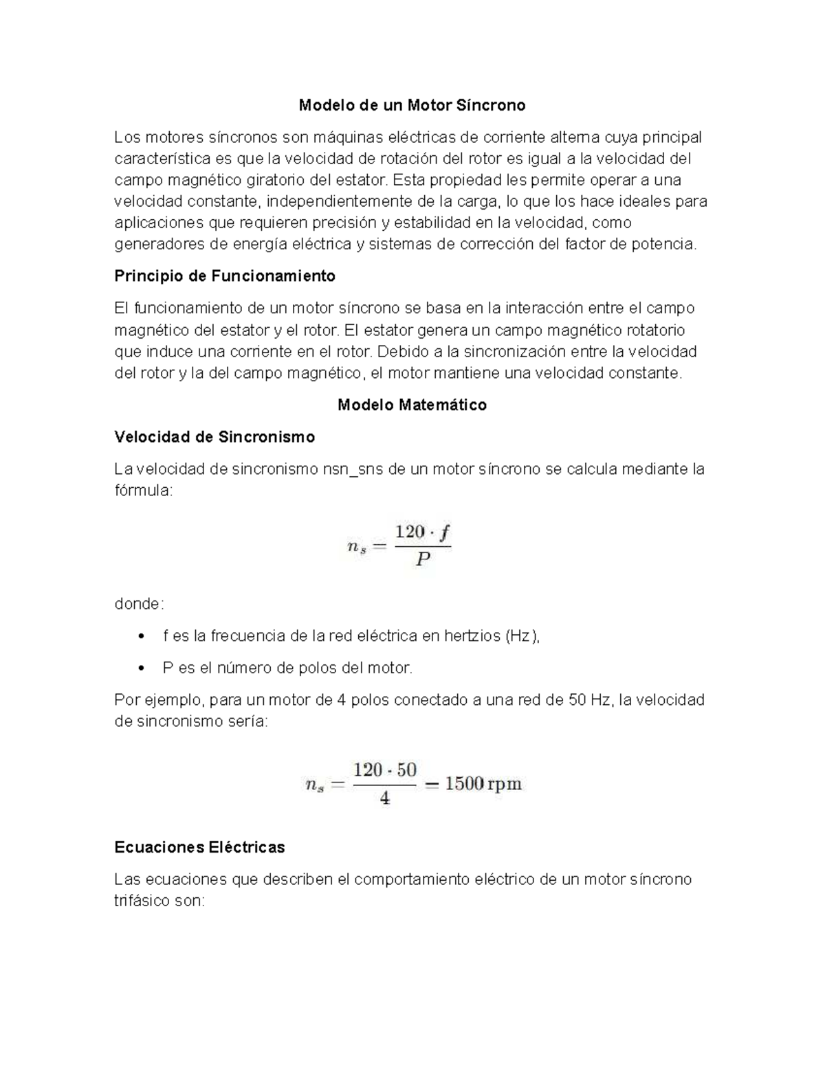 Modelo Matemático y Funcionamiento de Motores Síncronos - Studocu