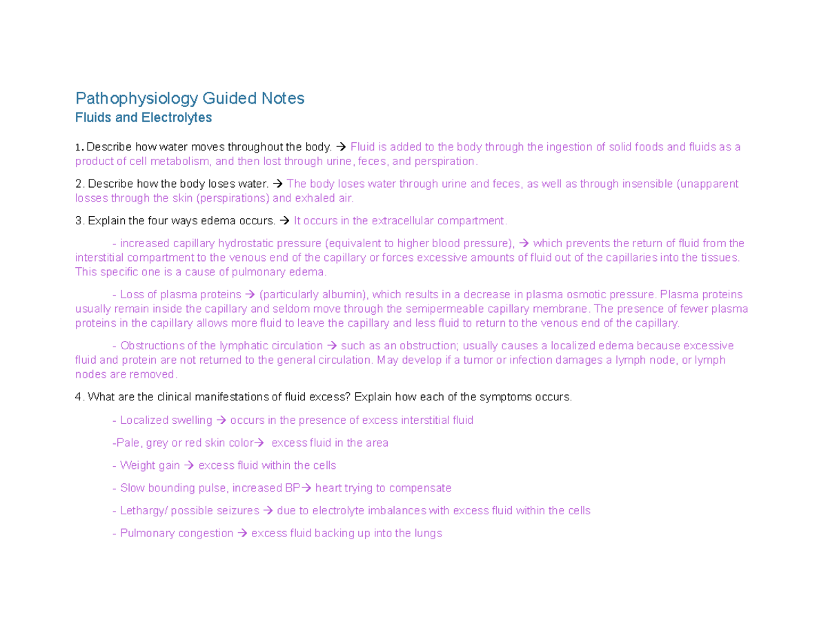 Week 2 Guided Notes - Pathophysiology Guided Notes Fluids and ...