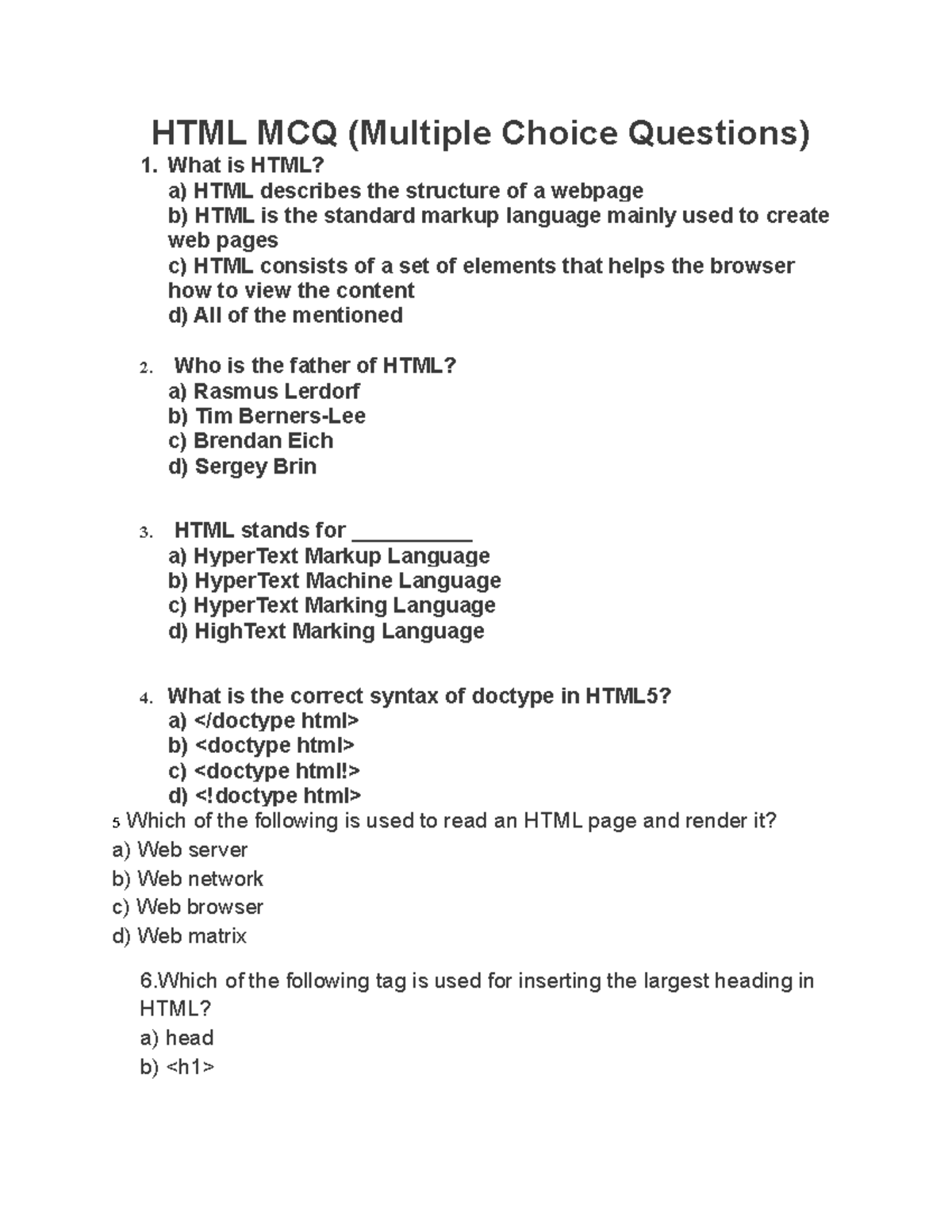 HTML MCQ Quiz: Test Your Knowledge on HTML Basics - Studocu