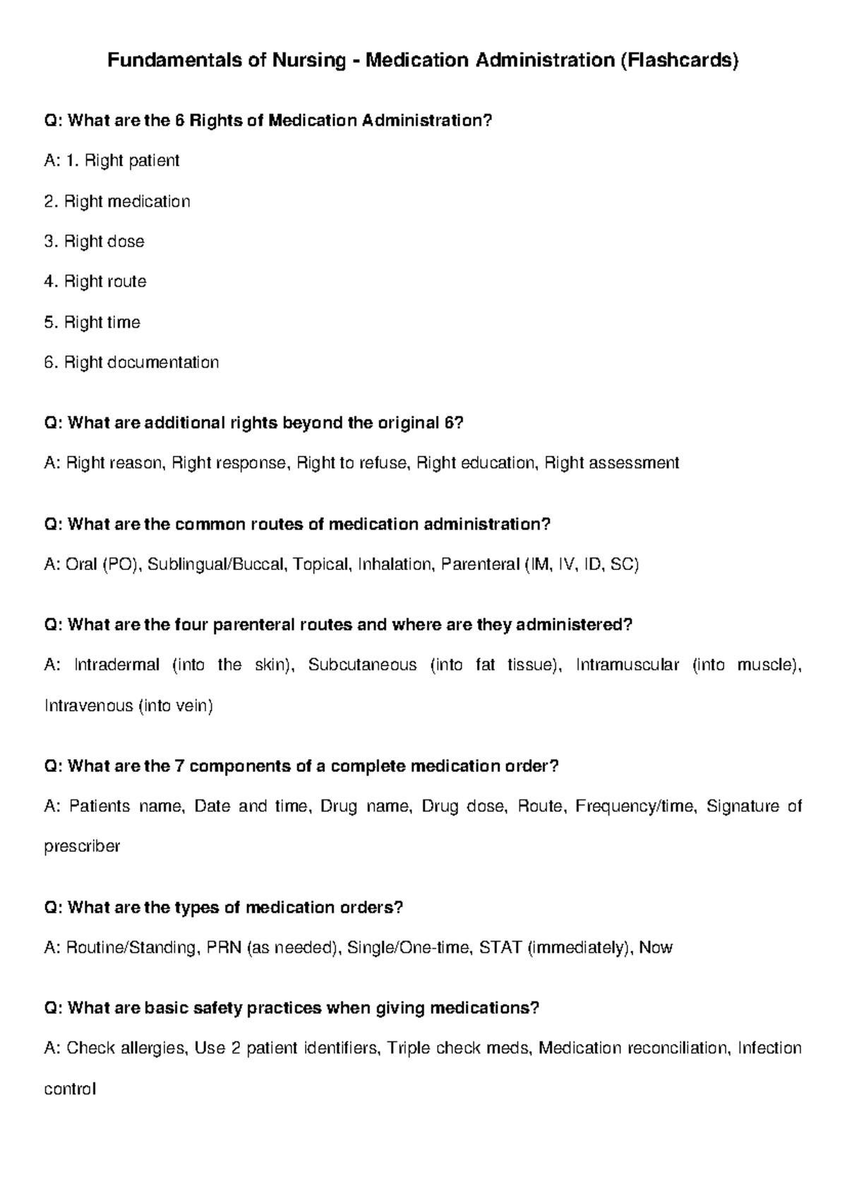 NUR 101: Medication Administration Flashcards and Key Concepts - Studocu