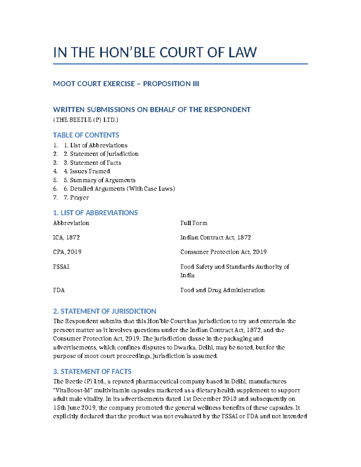 Moot Court Exercise: Written Submissions for Respondent (The Beetle (P ...