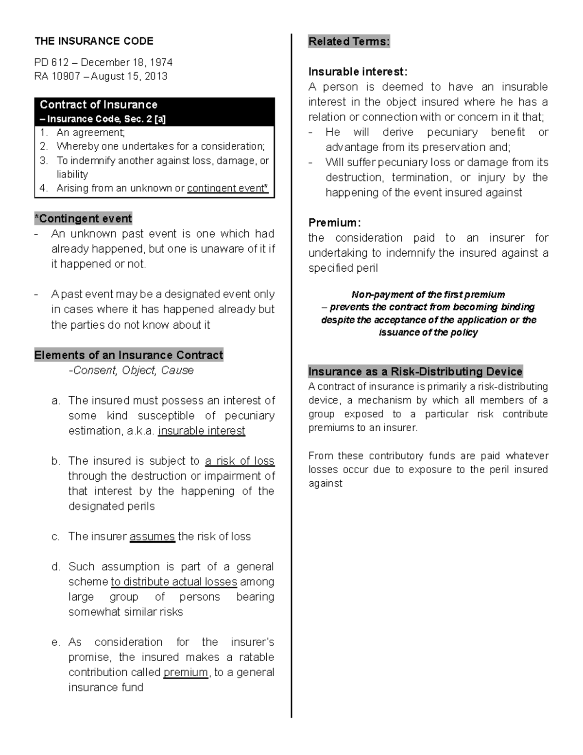 Summary of the Insurance Code (BS Accountancy) - Studocu