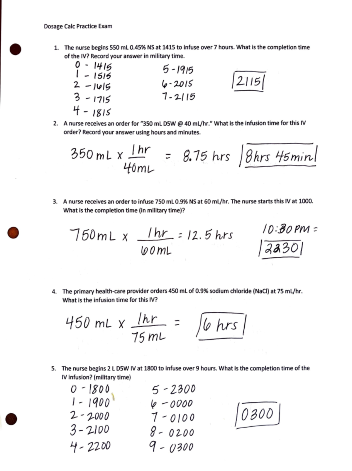 Dosage Calc Practice Testin Class KEY+%281%29 - The nurse begins 550 ml ...