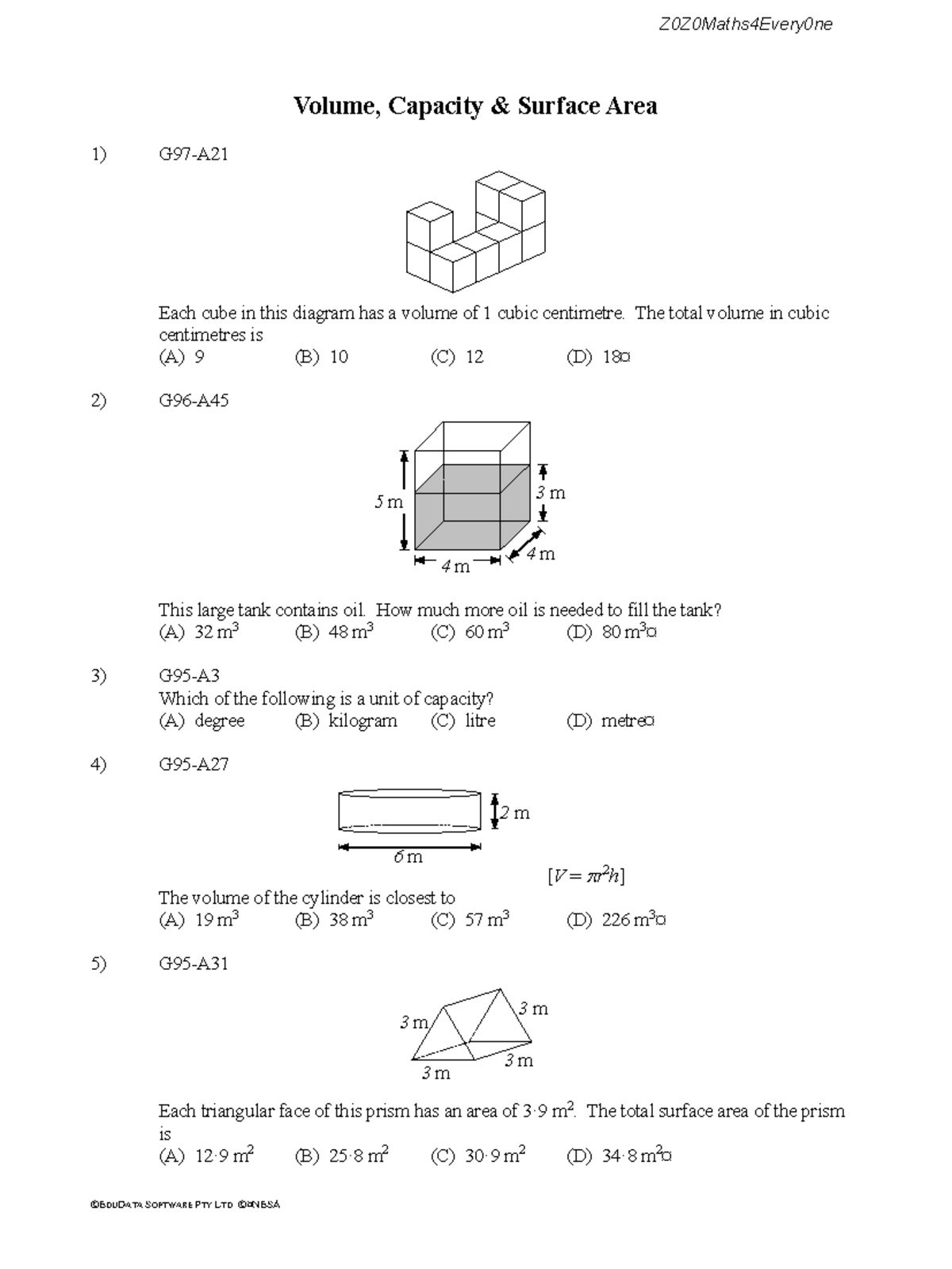 Z0Z0Maths4Every0ne Volume, Capacity & Surface Area Study Guide - Studocu