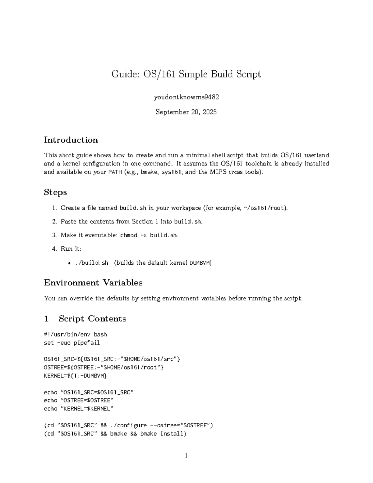 OS161 Build Guide: Simple Shell Script Instructions - Studocu